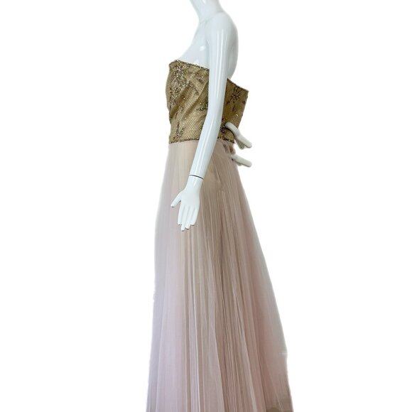 ESCADA Y2K Vintage Embellished Pink + Gold Tulle Ball Gown Evening Maxi Dress - Picture 3 of 9